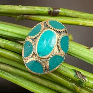 Vintage Turquoise Mosaic Cocktail Ring Size 8